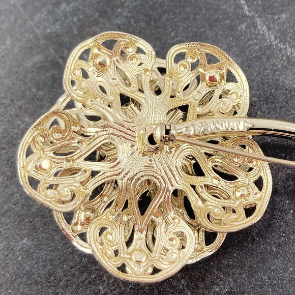 SARAH COVENTRY Rhinestone and silver tone filigree flower brooch vintage 50s pin - Picture 5 of 6
